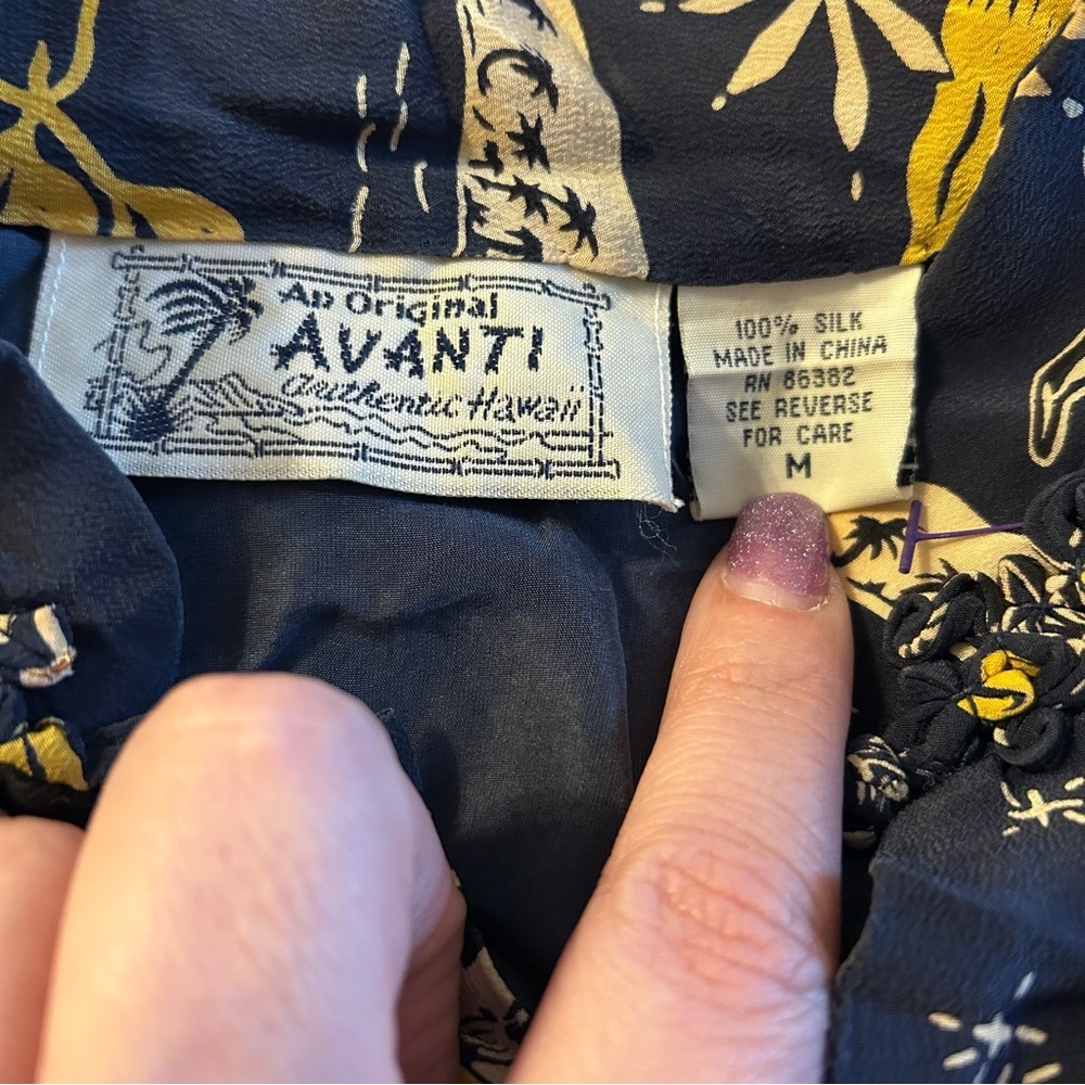 Avanti vintage silk Hawaiian short sleeve blouse hula girl moon size M - Picture 6 of 10